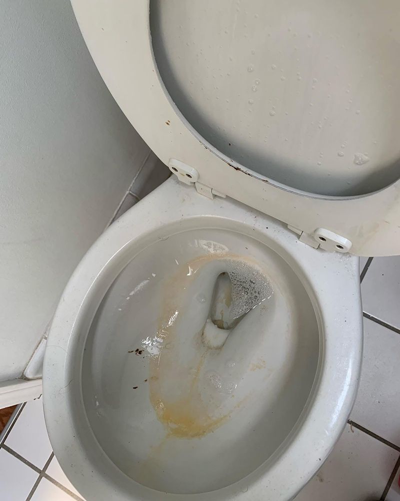Stained toilet bowl before cleaning